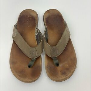 OluKai Tuahine Leather Flip Flop Sandals Brown Mens 15 Thong